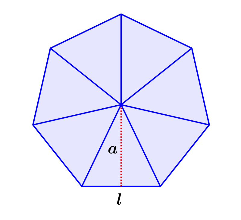 diagrama de heptágono con apotema y longitud de un lado