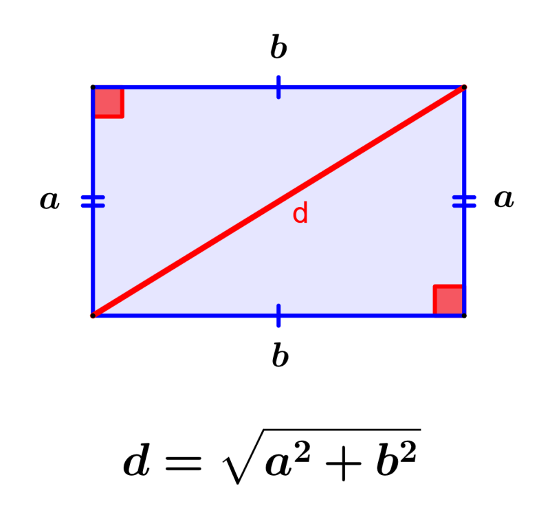 formula de la diagonal de un rectangulo