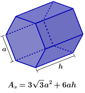 fórmula del área superficial de un prisma hexagonal