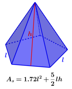 fórmula del área superficial de una piramide pentagonal