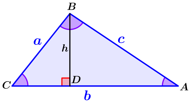 triangulo usado para derivar la ley de cosenos
