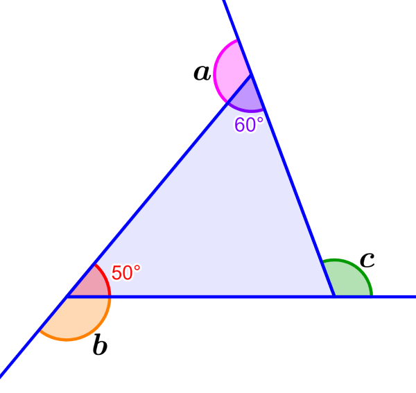 ejemplo 2 de ángulos externos de un triángulo escaleno
