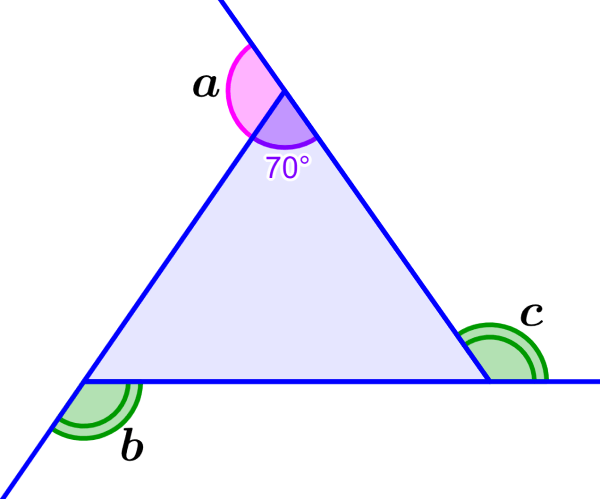 ejemplo 2 de ángulos externos de un triángulo isósceles