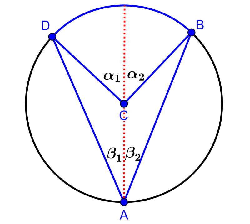 diagrama para probar el segundo caso de triángulos inscritos