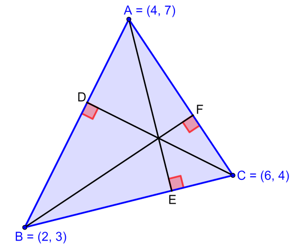 triángulo con coordenadas de vértices y alturas