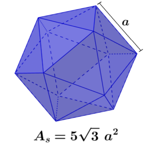 Fórmula del área superficial de un icosaedro