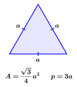 Fórmulas del perímetro y del área de un triángulo equilátero