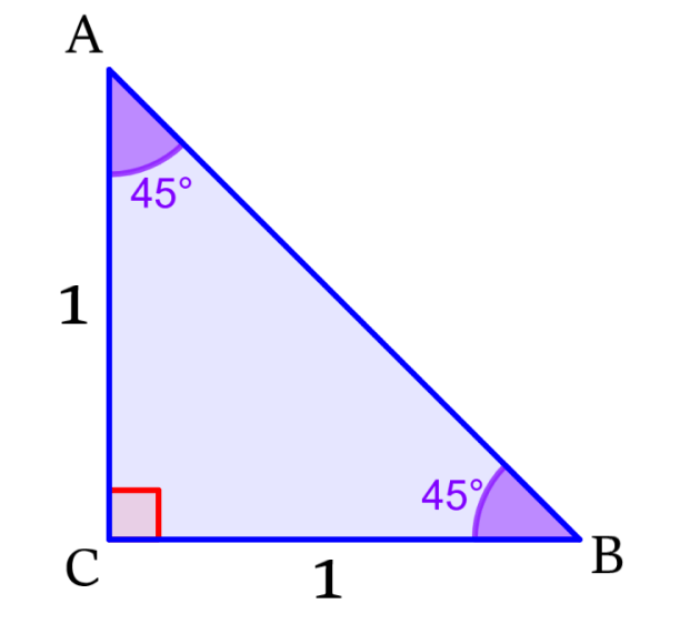 Triángulo rectángulo isósceles para razones trigonometricas de 45°