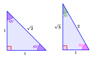 Triangulos para razones trigonométricas de ángulos notables